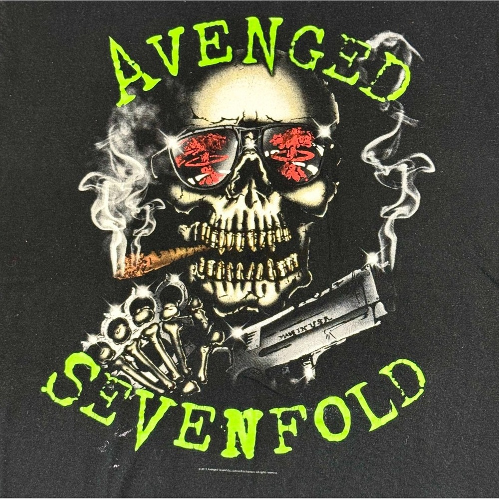 Avenged Sevenfold Skull‎ Graphic Band Tee Black Neon Green Shirt Size Medium